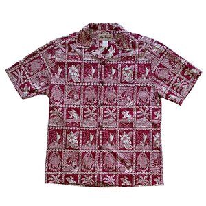 Blue Hawaii Vintage Hawaiian Shirt Palm Tree Turtle Floral Made in USA Size M